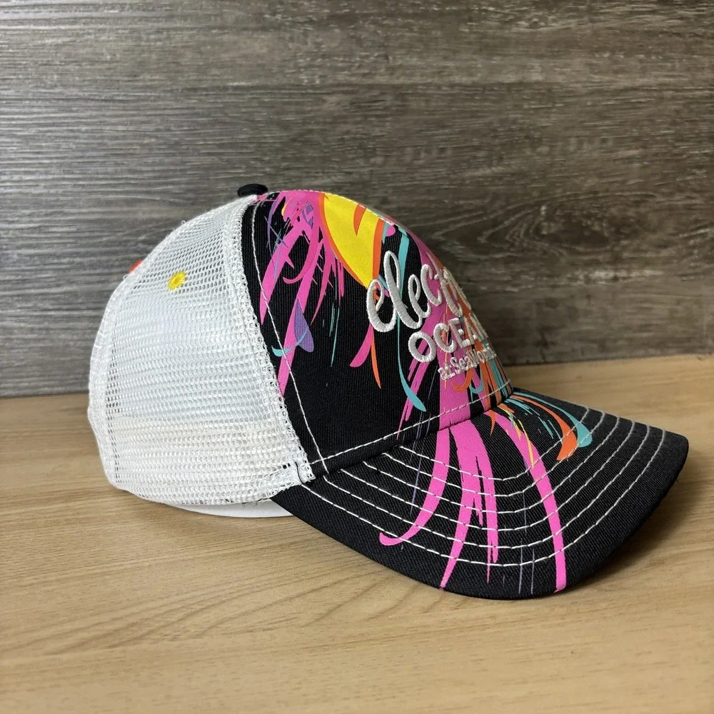 SeaWorld Electric Ocean Hat Cap Snap Back Black White Promo Adjustable